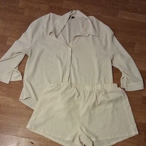 SHEIN 4x Cream Textured Button Down And Shorts Set